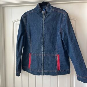 Vintage BLAST denim zip up jacket women’s large elbow patch 80’s 90’s stitching